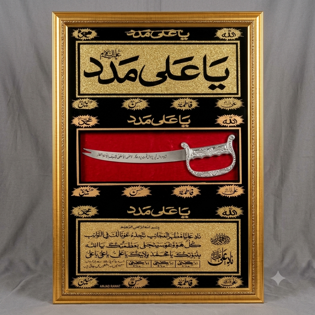 Premium 3D Zulfiqar Wall Frame With Nade Ali & Ya Ali Madad Calligraphy
