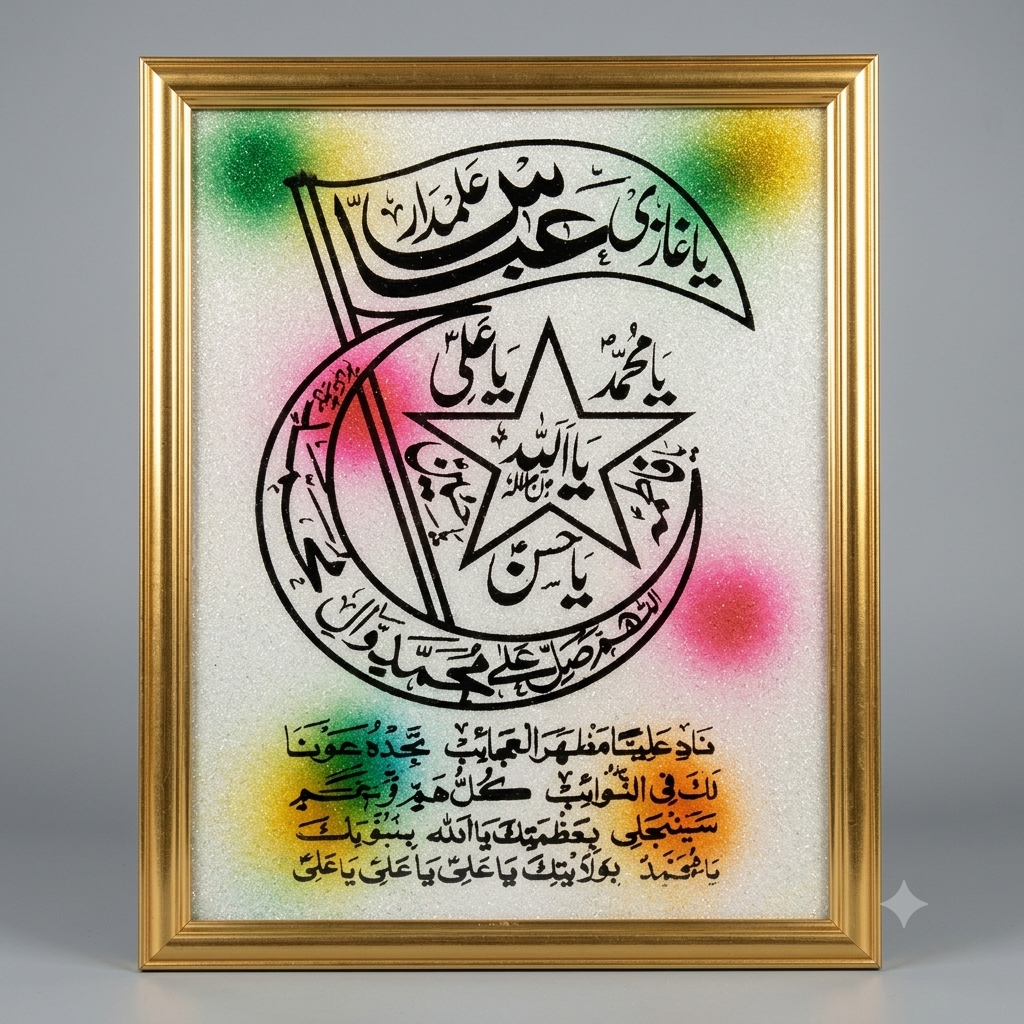 Premium Islamic Wall Frame – Ya Ghazi Abbas (A.S) Alam & Nade Ali Calligraphy