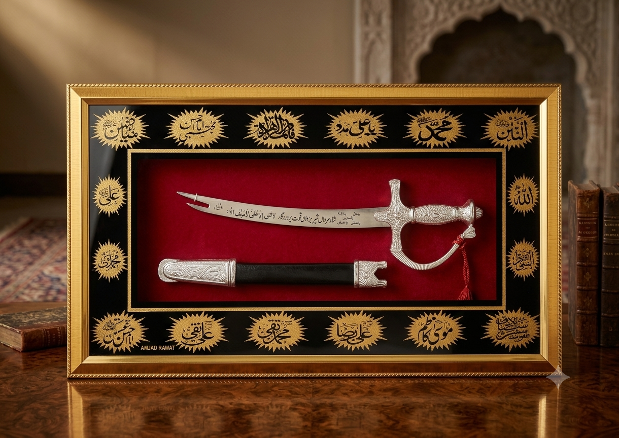 Premium 3D Zulfiqar Sword Wall Frame – Islamic Home Decor Showcase